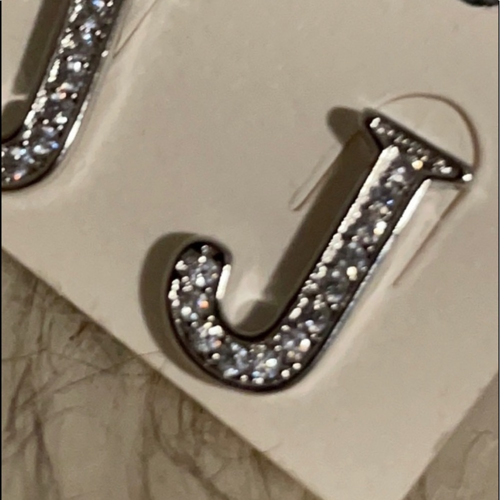 J initial Cubic Zirconia Studs in silver tone